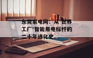 东莞家电网：从'世界工厂'智能用电标杆的二十年进化史